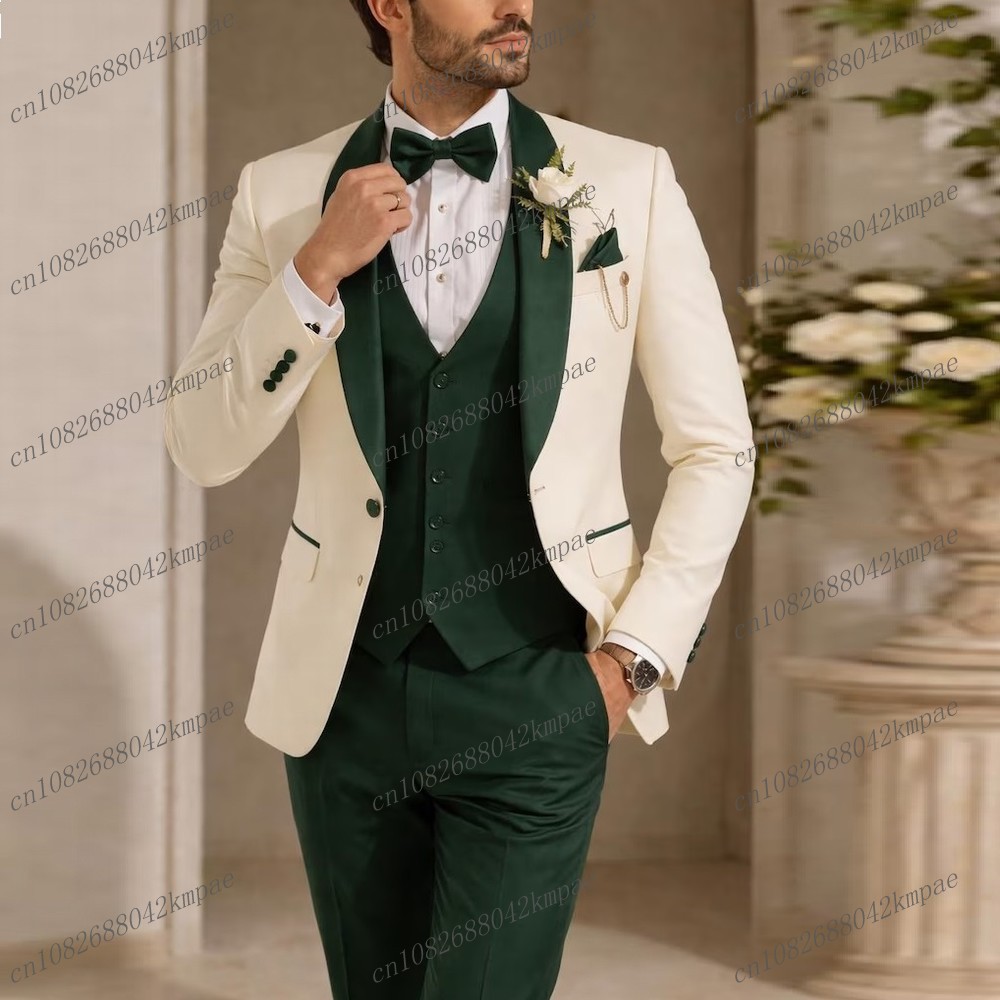 Men Grooming Outfit - بدلة رجالية رسمية جديدة باللونين العاجي